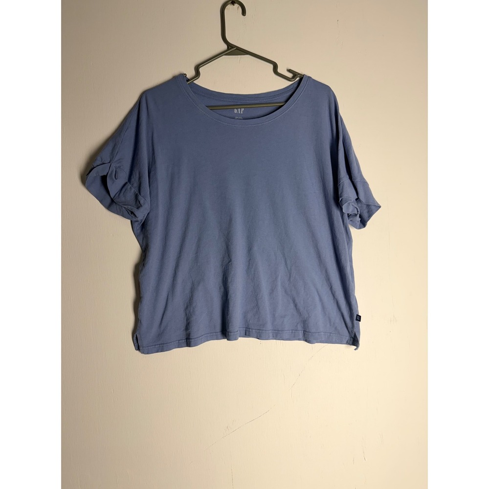 Gap Blue 100% Cotton Short Sleeve T-Shirt Relaxed Fit Side Slit Women Large